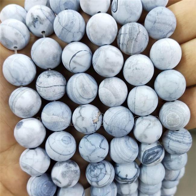 Natural Stripe Agate Beads White Blue Matte Round Band