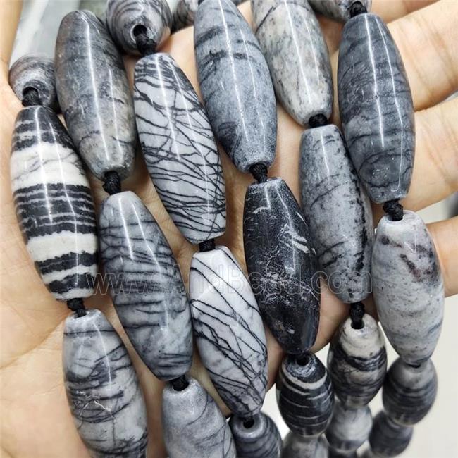 Natural Black Silk Jasper Rice Beads