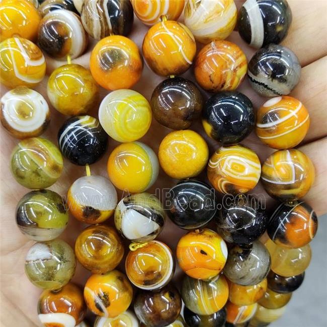 Natural Striped Agate Beads Yellow Dye Band Smooth Round