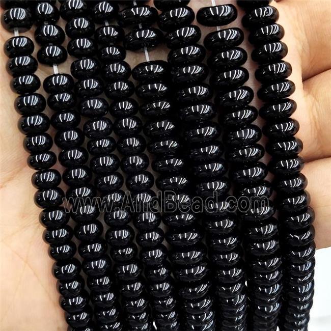 Natural Black Onyx Agate Rondelle Beads Smooth