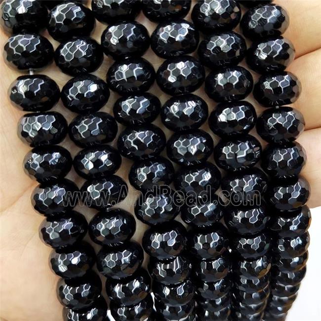 Natural Black Onyx Agate Rondelle Beads Faceted