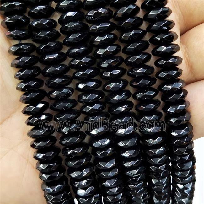 Natural Onyx Agate Heishi Beads Black Faceted