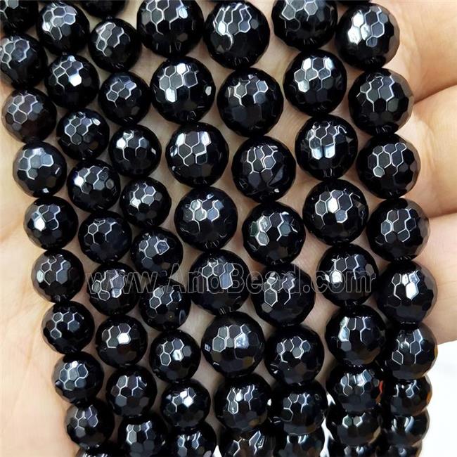 Natural Black Onyx Agate Beads Faceted Round