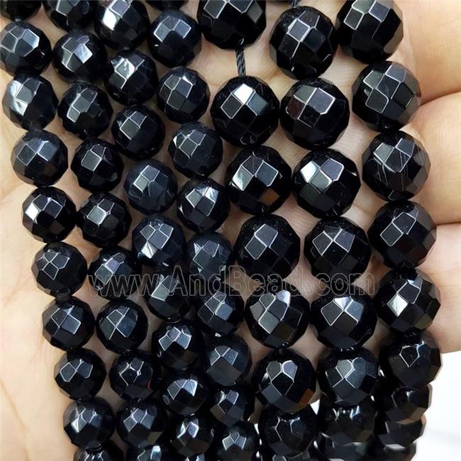 Natural Onyx Agate Beads Faceted Round Black