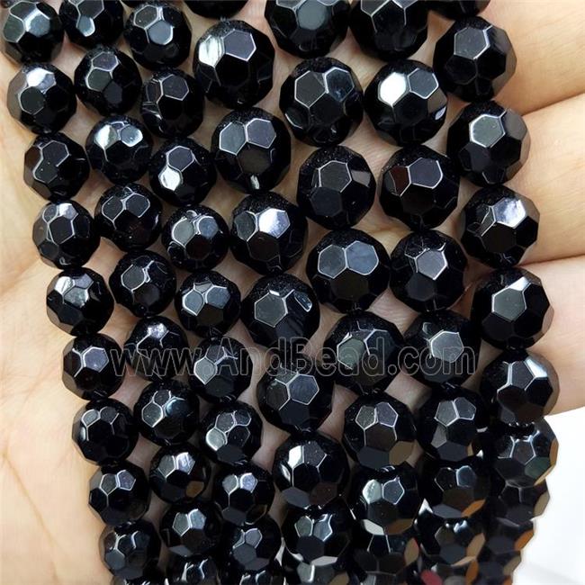 Natural Black Onyx Agate Round Beads Faceted