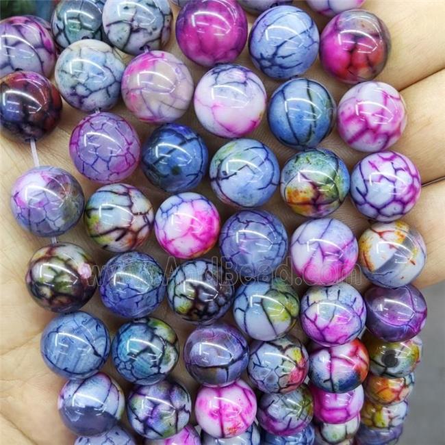 Natural Veins Agate Beads Multicolor Dye Smooth Round