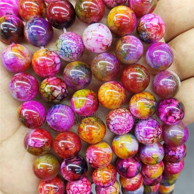 Natural Veins Agate Beads Multicolor Dye Smooth Round