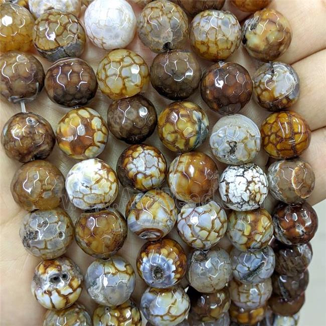Natural Veins Agate Beads Coffee Dye Faceted Round