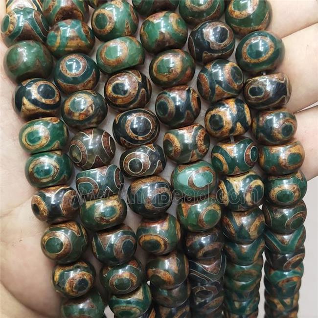 Tibetan Agate Beads Green Eye Smooth Rondelle