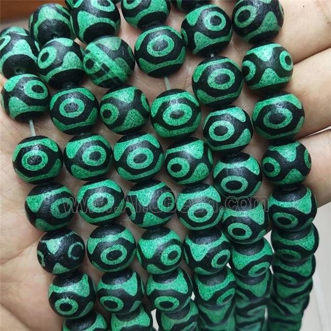 Tibetan Agate Beads Green Eye Round