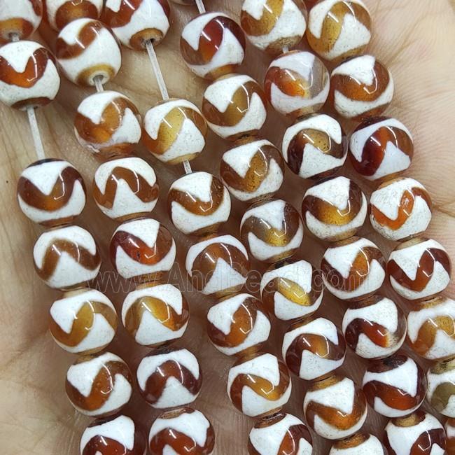 Tibetan Agate Beads Red Wave Smooth Round