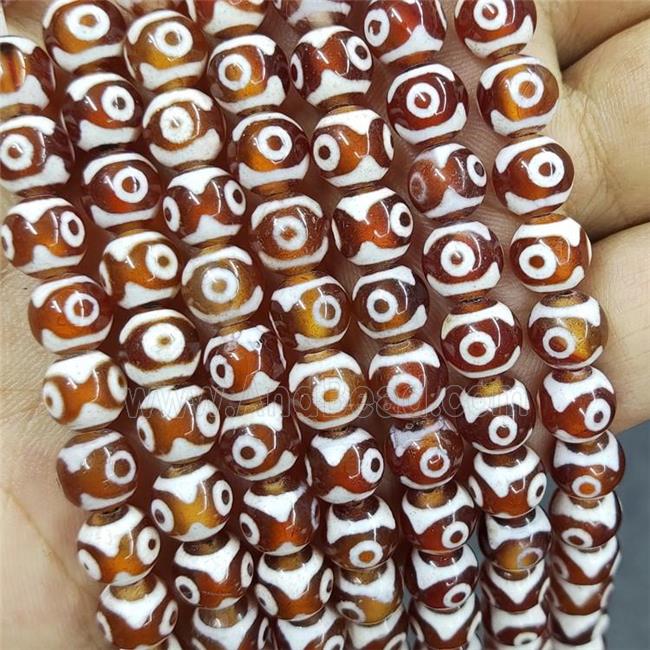 Tibetan Agate Beads Red Evil Eye Smooth Round