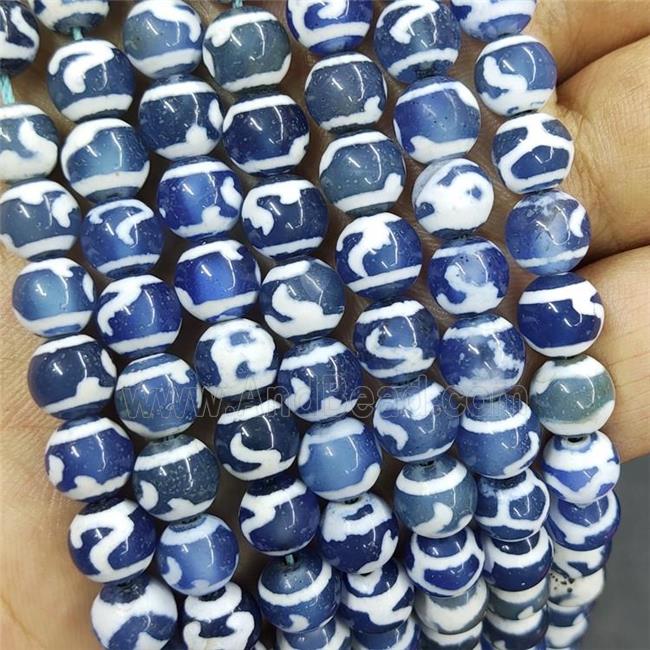Tibetan Agate Beads Blue Smooth Round