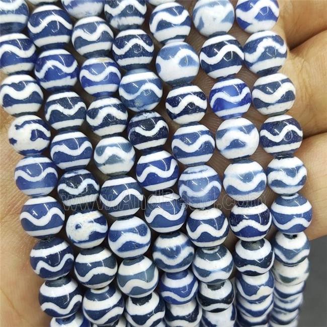 Tibetan Agate Beads Blue Wave Smooth Round