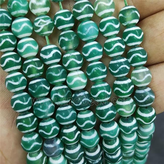 Tibetan Agate Beads Green Wave Smooth Round