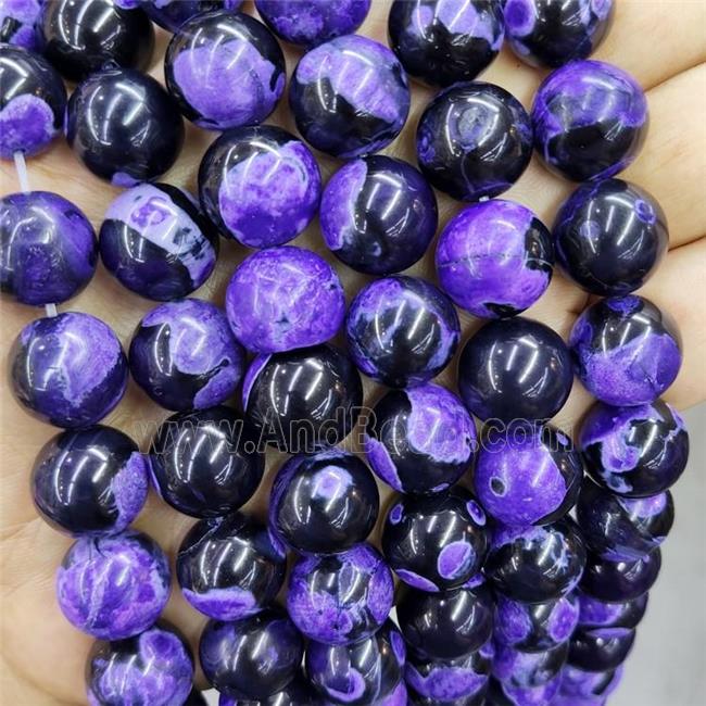 Purple Fire Agate Beads Black Smooth Round Dye