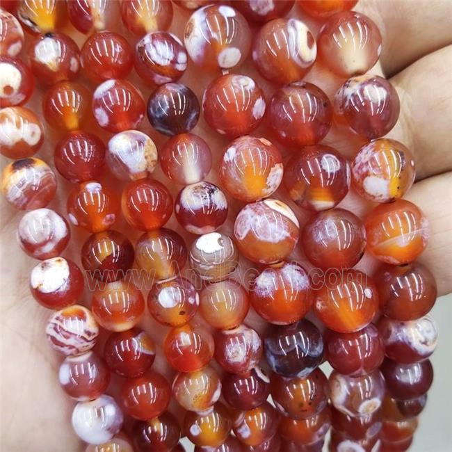 Natural Agate Beads Red Dye Fired Smooth Round