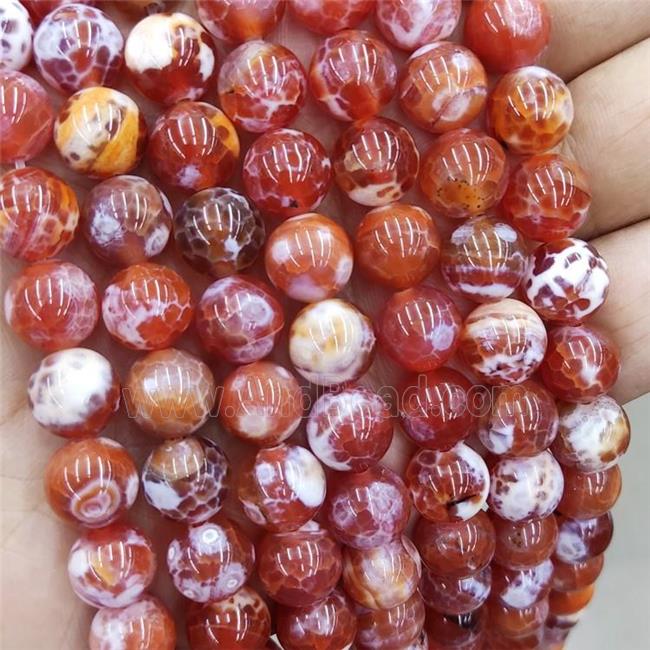 Natural Veins Agate Beads Red Dye Fired Smooth Round