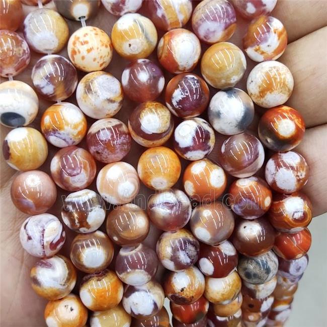 Natural Agate Beads Fired Red Orange Dye Smooth Round