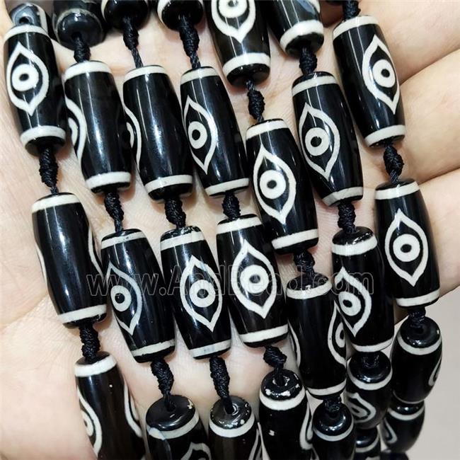 Tibetan Style Agate Rice Beads Evil Eye Black