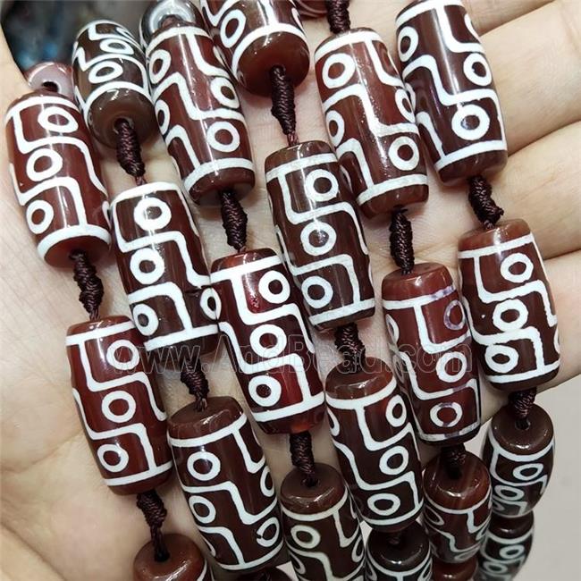 Tibetan Agate Barrel Beads Evil Eye Red