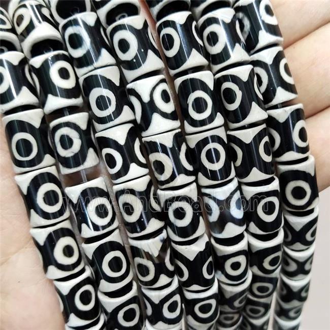 Tibetan Style Agate Tube Beads Evil Eye White Black