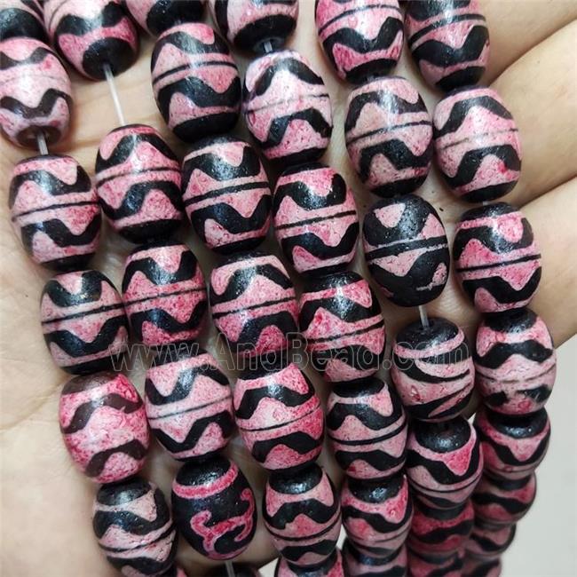 Tibetan Style Barrel Beads Wave Pink Black
