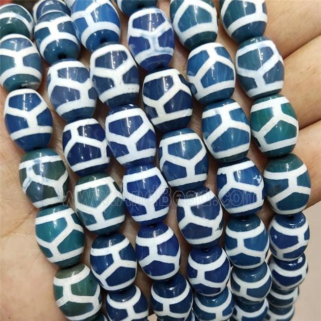 Tibetan Style Agate Barrel Beads Turtleback Blue