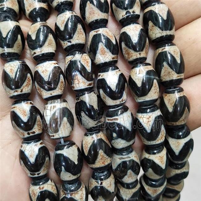 Tibetan Agate Barrel Beads Wave White Black