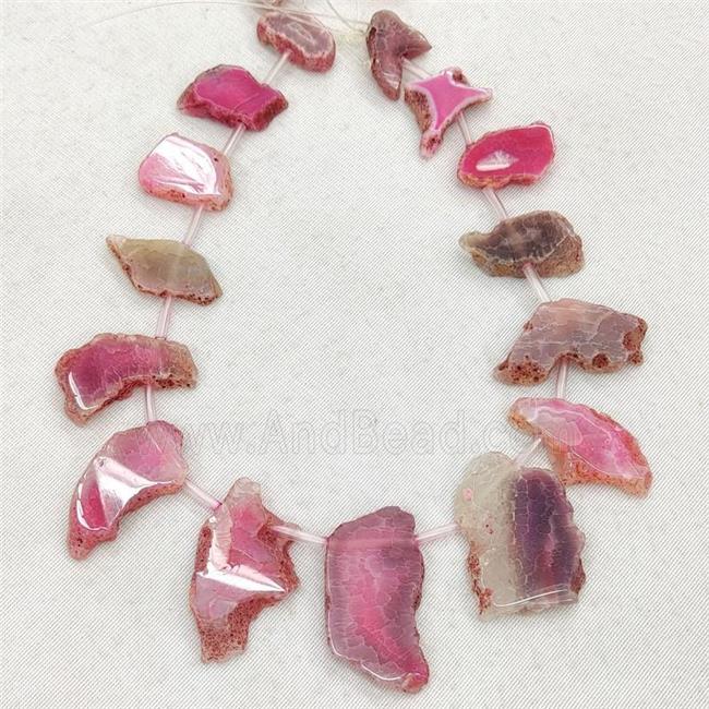 Natural Agate Slice Beads Pink Dye Topdrilled Freeform Graduated