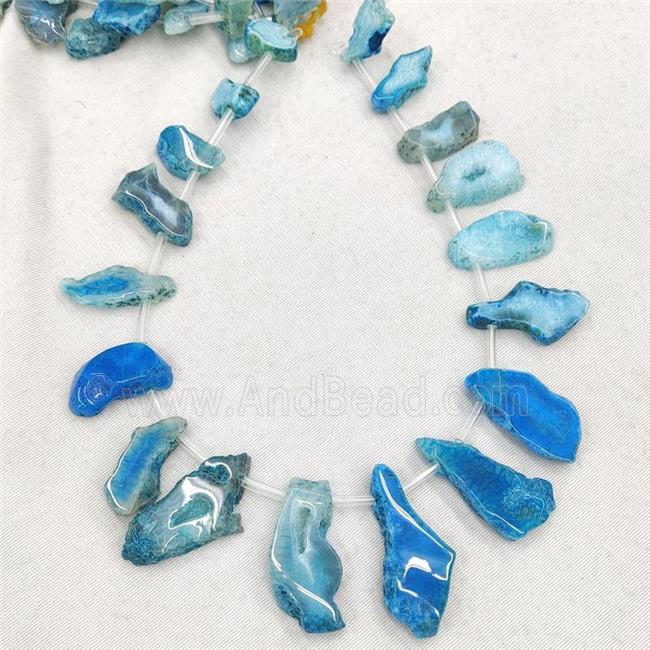 Natural Agate Slice Beads Blue Dye Topdrilled Freeform Graduated