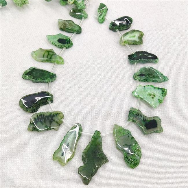 Natural Agate Slice Beads Green Dye Topdrilled Freeform Graduated