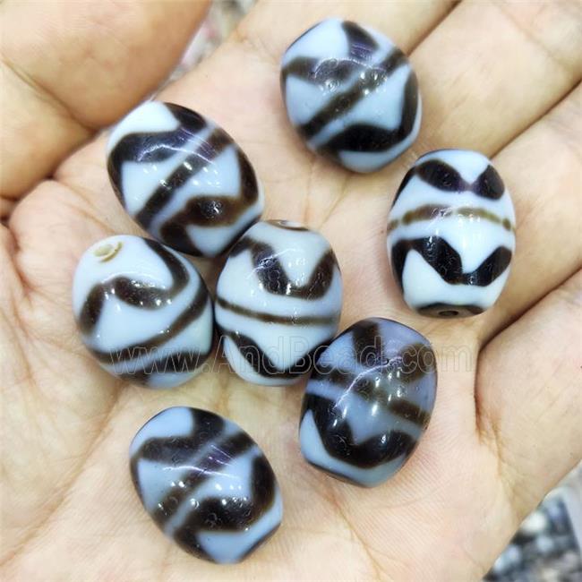 Tibetan Agate Barrel Beads Wave Black White