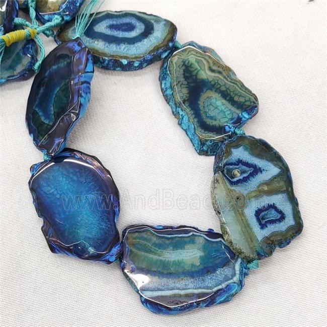 Natural Veins Agate Slice Beads Freeform Blue Dye