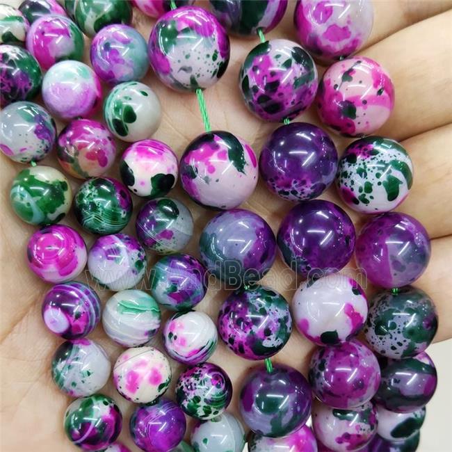 Natural Agate Beads Fuchsia Dye Smooth Round