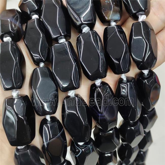 Natural Agate Barrel Beads Black Dye Faceted