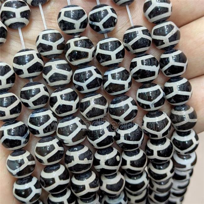 Tibetan Agate Beads Black Smooth Round Tortoise