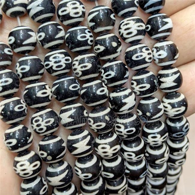 Tibetan Agate Beads Black Smooth Round