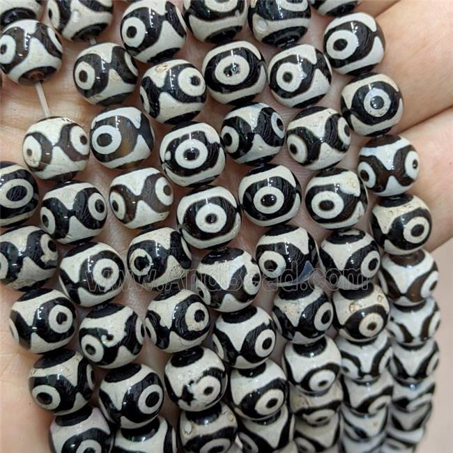 Tibetan Agate Beads Black Smooth Round Evil Eye