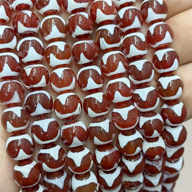 Tibetan Agate Beads Red Smooth Round Wave