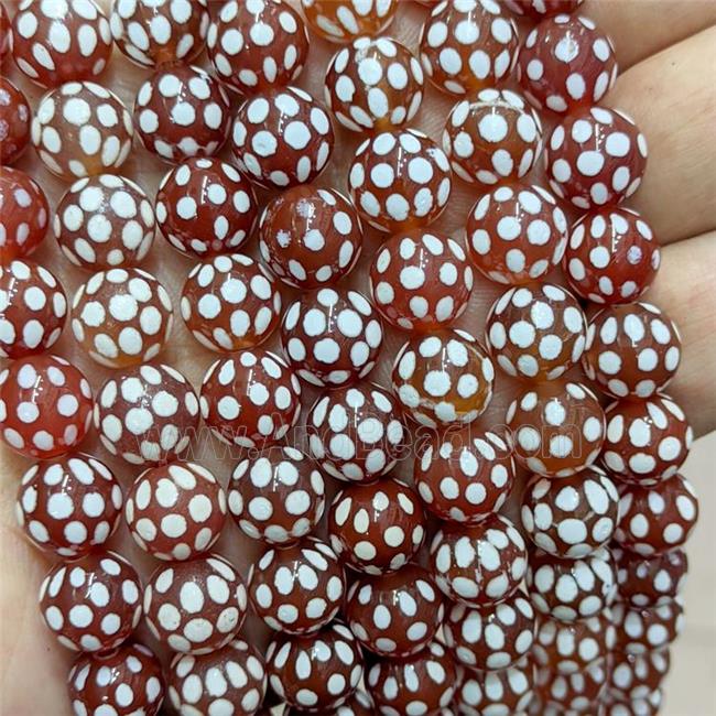 Tibetan Agate Beads Red Smooth Round Spot