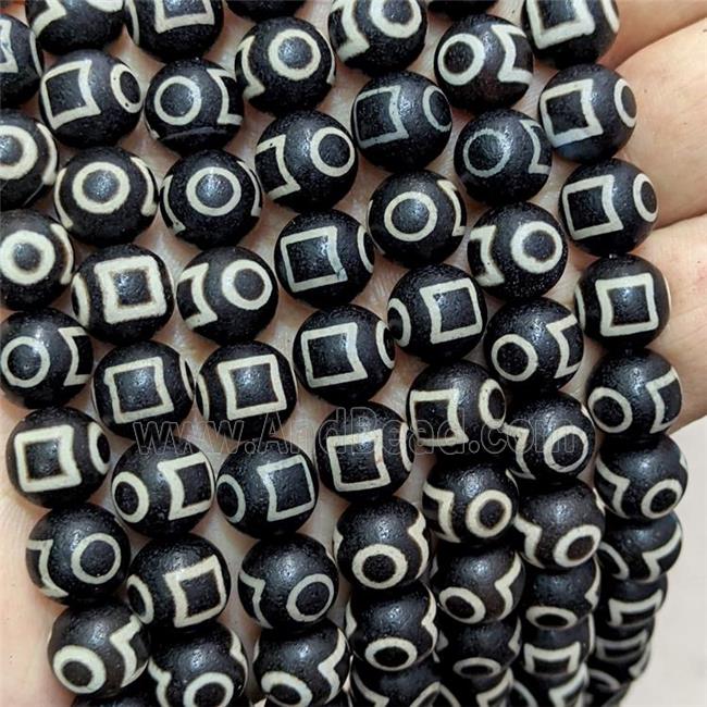 Tibetan Agate Beads Black Round