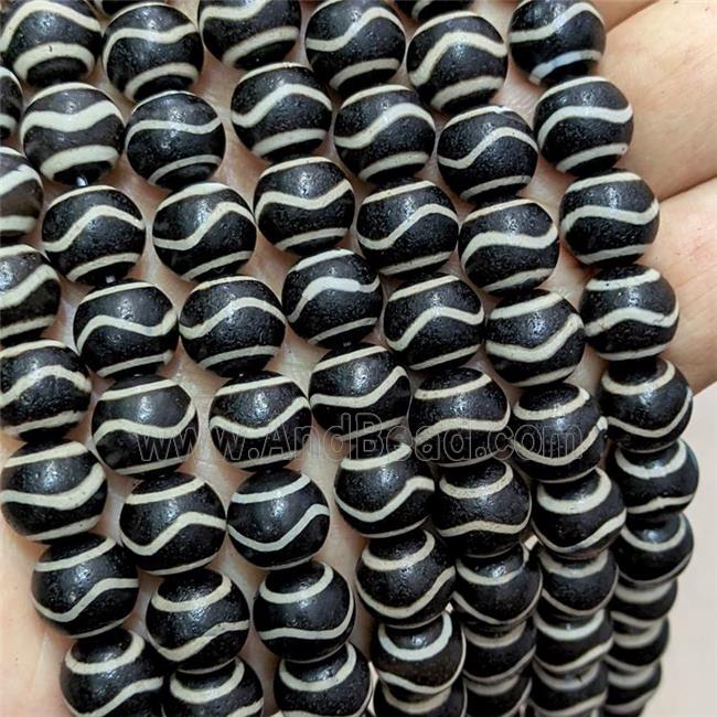 Tibetan Agate Beads Black Round Wave