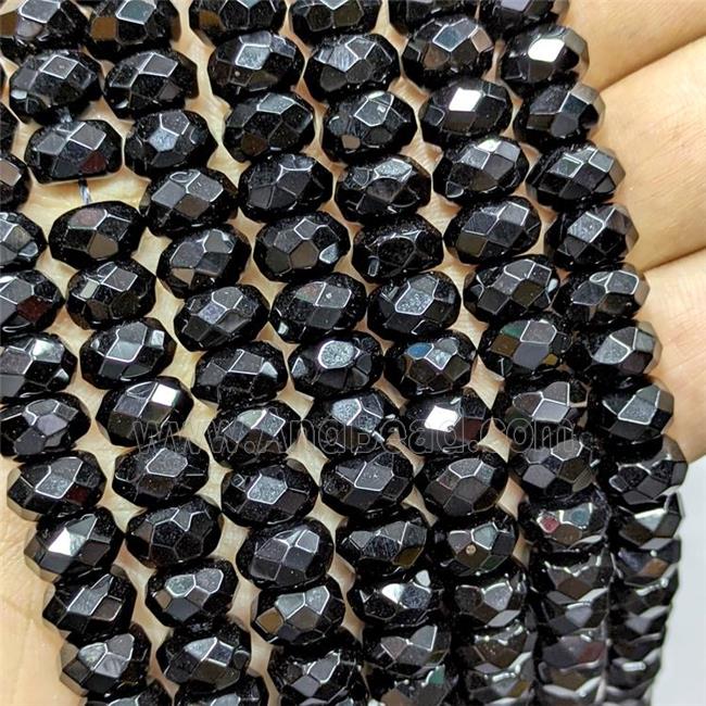 Natural Black Onyx Agate Beads Faceted Rondelle