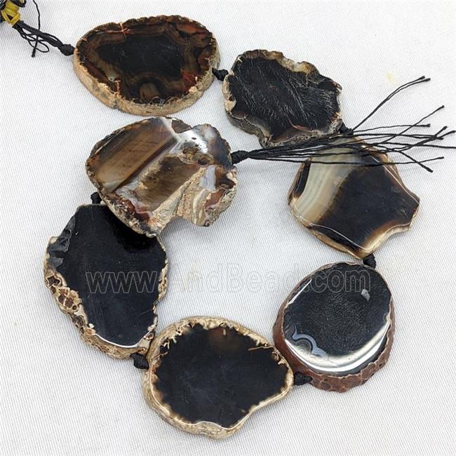 Natural Agate Beads Slice Freeform Flat Black Dye
