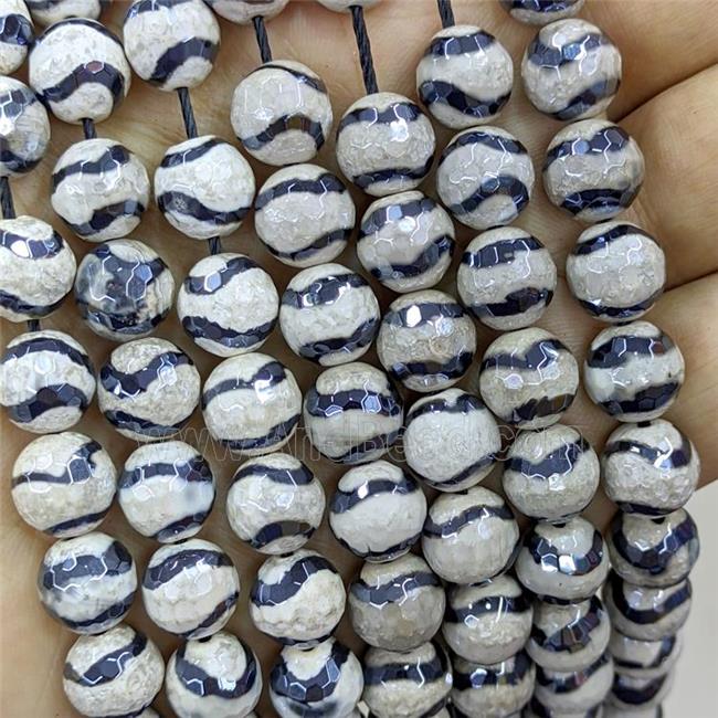 Tibetan Agate Beads Wave Faceted Round Electroplated