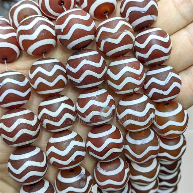 Tibetan Agate Beads Red Round Wave