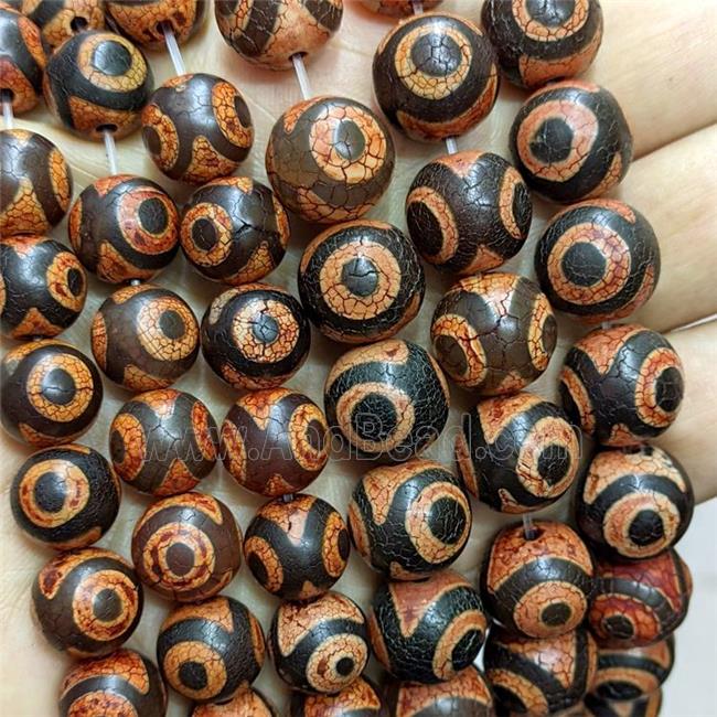 Tibetan Agate Round Beads Fired Evil Eye Orange Dye
