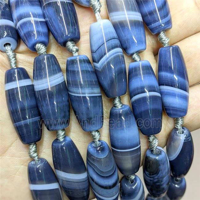 Natural Stripe Agate Rice Beads Inkblue Dye