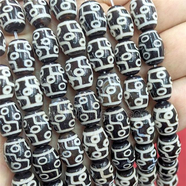 Tibetan Agate Barrel Beads Evil Eye Black